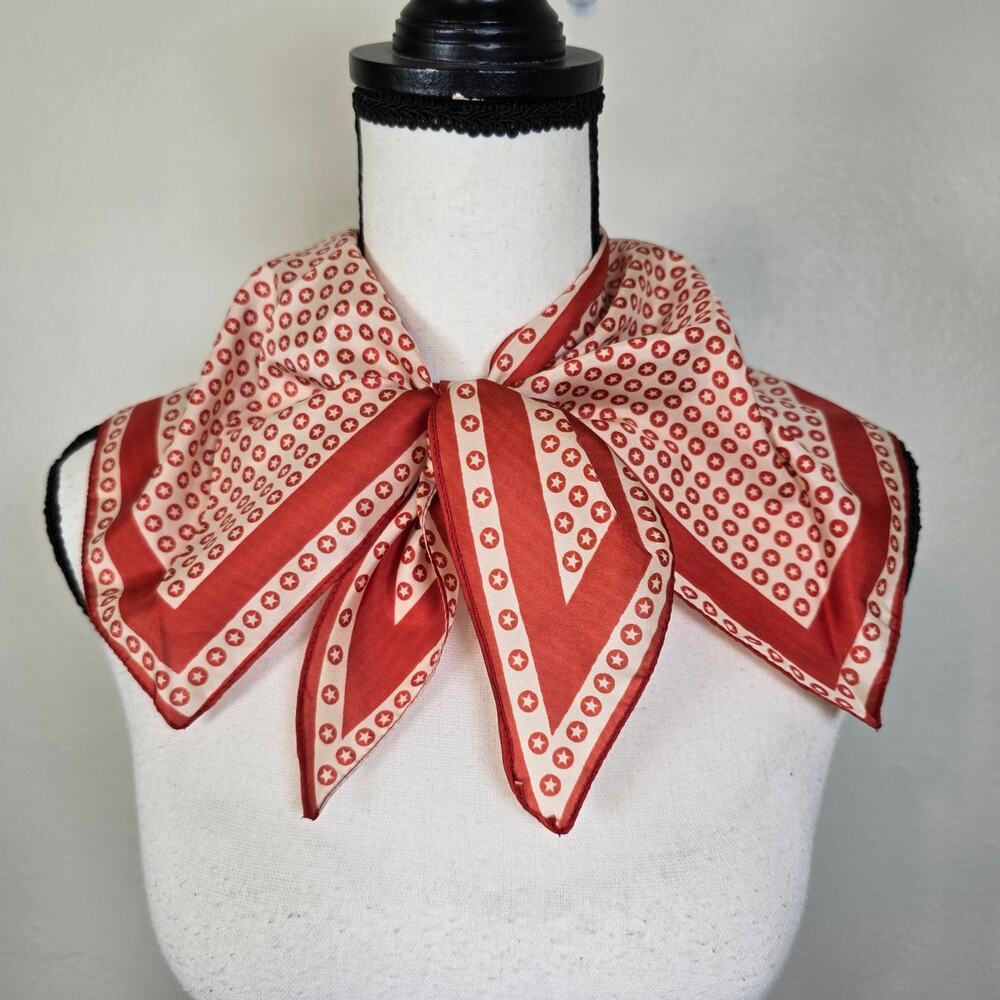 Vintage Vera Neumann Square Neck Scarf Rust Geometric Print 70s Retro Autumn